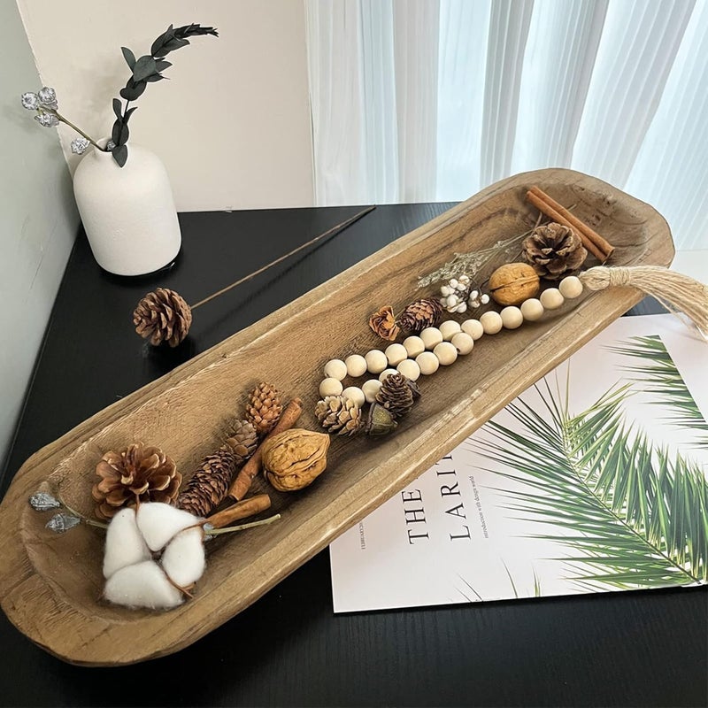 linsuo Wooden Dough Bowl Decor, Vintage Wooden Bowl Hand Carved Home Decor for Dining Table Center, Living Room, Kitchen Decor. (20inch brown) - Image 1